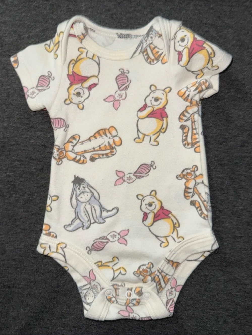 Disney Winnie the Pooh White Bodysuit with Yellow, Pink and Orange Characters